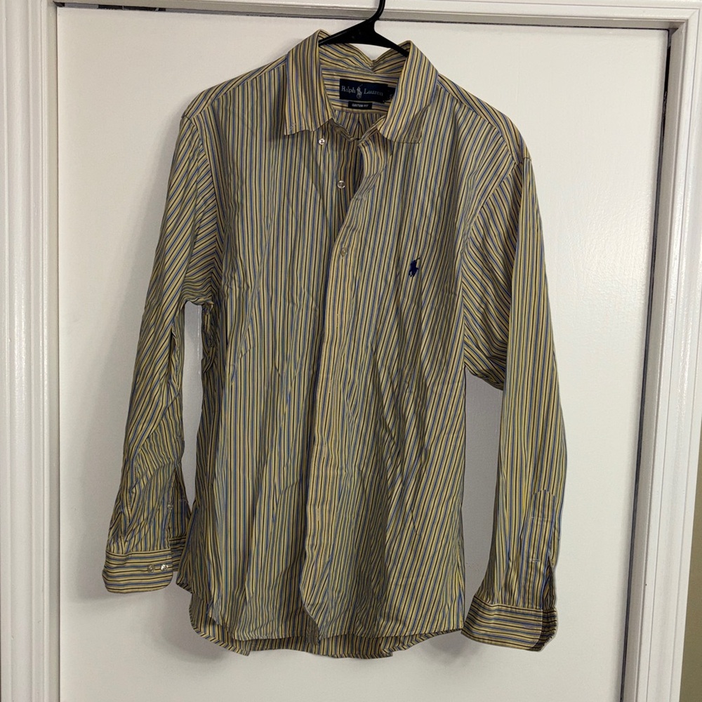 Polo by Ralph Lauren Men's Blue and Yellow Striped Shirt